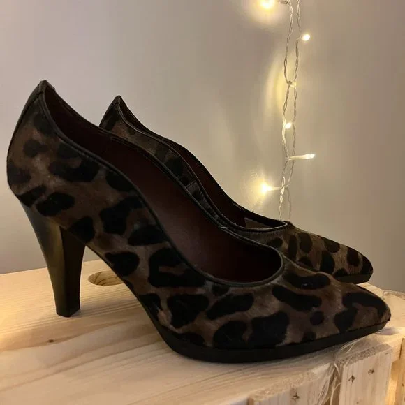European Pony Hair Leopard Print heels - Picture 3 of 13